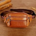 Men's Black Leather Waist Bag with Multiple Zippered - Image 4