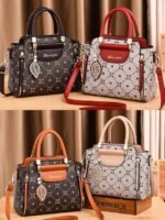 Elegant Women's Faux Leather Handbag with Red Accents and - Image 2