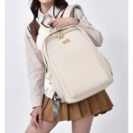Unisex White Waterproof Laptop Backpack with Padded Compartment, - Image 7