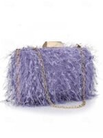 Women's Chic Feathered Evening Clutch with Chain Strap, - Image 5