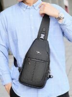Men's Faux Leather Sling Chest Bag with USB Charging Port, - Image 5