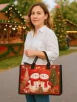 Women's Christmas Snowman Print Tote Bag, Large Capacity - Image 2