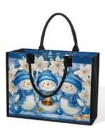 Women's Christmas Snowman Print Tote Bag, Large Capacity - Image 8