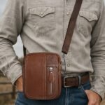 Men's genuine leather messenger bag with zipper pocket,