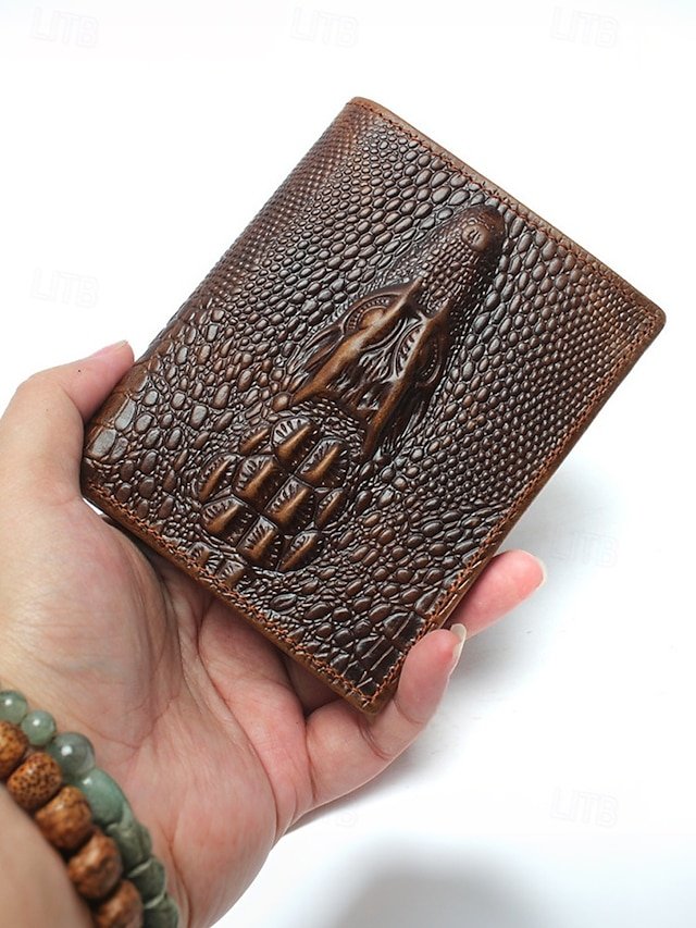 flydqi1740651548455 Men's Genuine Leather Wallet with Crocodile Head Design – - Image 1