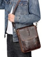 Men's Luxury Crocodile Embossed Leather Satchel - - Image 3