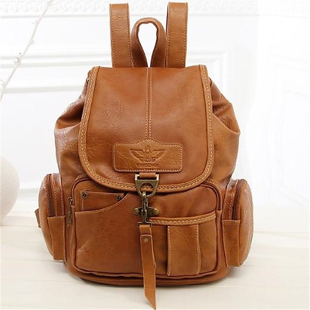 hwvuzj1538198006599 Women's Vintage Faux Leather Backpack with Multiple Pockets - Image 1