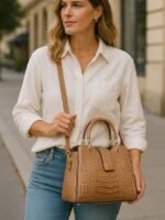 Women's Croc-Embossed Top-Handle Satchel – Structured - Image 6