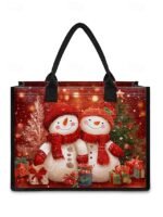 Women's Christmas Snowman Print Tote Bag, Large Capacity - Image 4