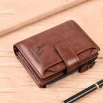 Men's Vintage Faux Leather Wallet - Bifold with Zipper, - Image 8