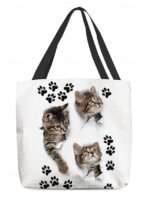 Large Capacity Tote Bag with 3D Cat Print and Paw Patterns – - Image 10