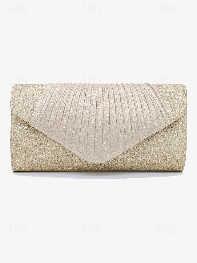 kfaqlk1733461829666 Champagne Glitter Evening Clutch Bag with Pleated Design – - Image 1