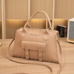 Women's White Faux Leather Handbag with Top Handle and - Image 16
