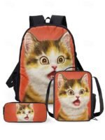 Kids cute cat theme three-piece backpack set, Including - Image 18