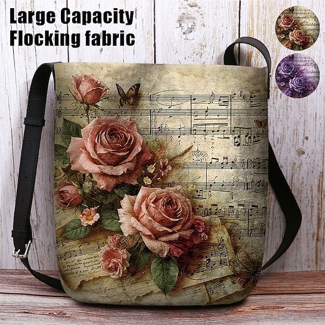 mkuskx1737629324650 Vintage Floral Music Note Shoulder Bag for Women – Artistic - Image 1