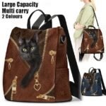 Large Capacity Black Cat Animal Print Multi-Carry Backpack -