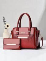 Women's Patent Faux Leather Handbag Set – Glossy