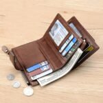 Men's Vintage Faux Leather Wallet - Bifold with Zipper, - Image 4