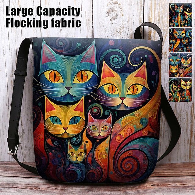 qaztpi1697531305671 Artistic Cat Print Crossbody Bag – Vibrant Abstract Design - Image 1
