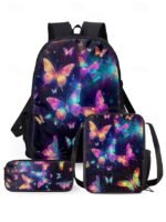 Girls Butterfly Print School Backpack 3-Piece Set with Insulated - Image 14