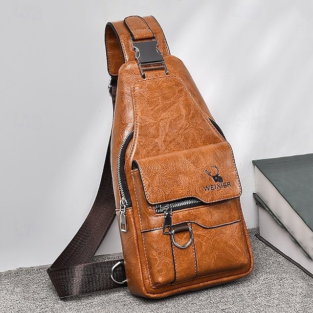 rmcjoh1723543826484 Men's Brown Faux Leather Crossbody Sling Bag with Multiple - Image 1