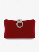 Women's Elegant Blue Velvet Clutch Bag with Rhinestone Ring - Image 10