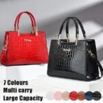 Women's Black Crocodile Pattern Leather Handbag | Elegant
