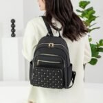 Women's Beige Quilted Backpack with Gold Studs – Stylish - Image 6