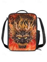 Men's 3-Piece Dragon Backpack Set with Flame Print - - Image 9