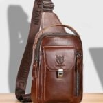 Men's Brown Leather Crossbody Sling Bag with Multiple