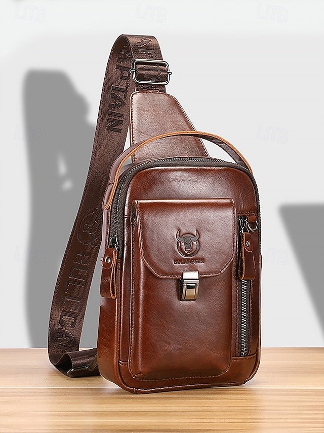 xfrbtv1726739404472 Men's Brown Leather Crossbody Sling Bag with Multiple - Image 1