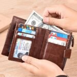 Men's Vintage Faux Leather Wallet - Bifold with Zipper, - Image 5