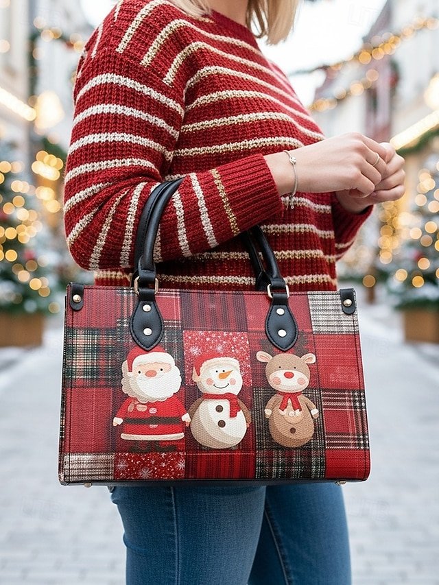 yamhxx1762754324263 Women's Christmas Tote Bag - Faux Leather, Santa and - Image 1