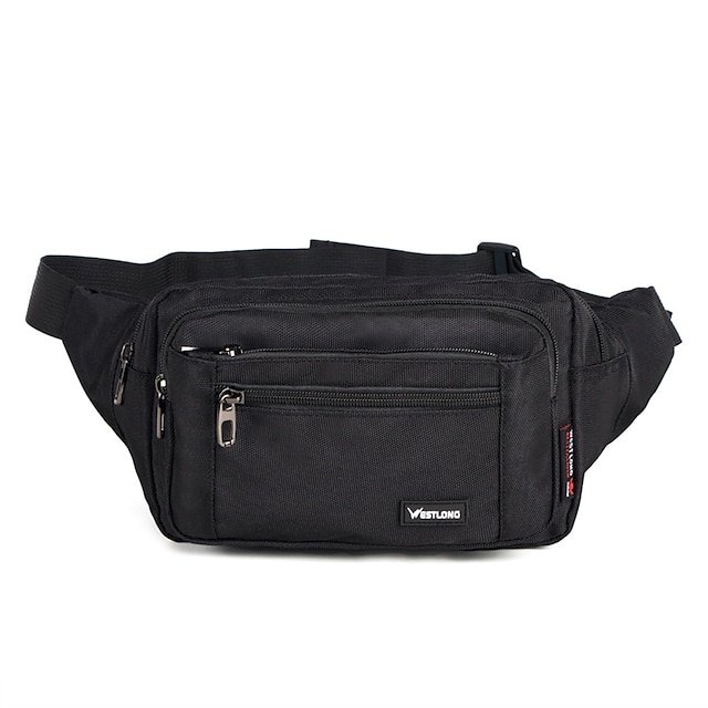 zlenwp1682319623853 Men's Black Nylon Travel Fanny Pack, Multi - Pocket Waist - Image 1