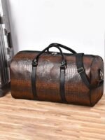 Men's Crocodile Pattern Faux Leather Weekender Bag with