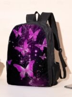 Girls Butterfly Print School Backpack 3-Piece Set with Insulated - Image 3